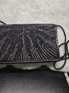 Carla Marchi Black Beaded Evening Clutch with Radiant Stitch Detailing